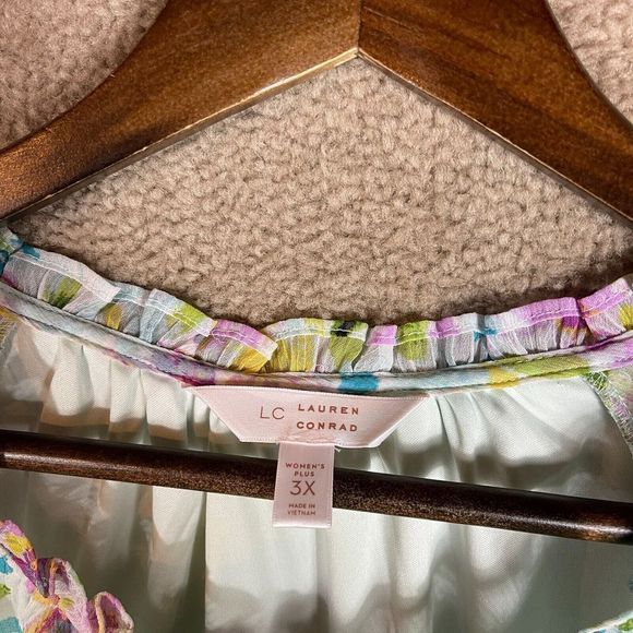 LC Lauren Conrad Fit & Flare Dress Womens Plus 3X Multi Ruffle Floral Georgette - Picture 6 of 12